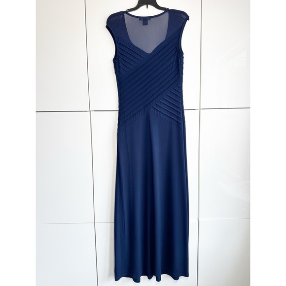 Candalite Navy Blue Gown Dress Size Small Crystal Pin-tuck Pleated Bust - Picture 5 of 7